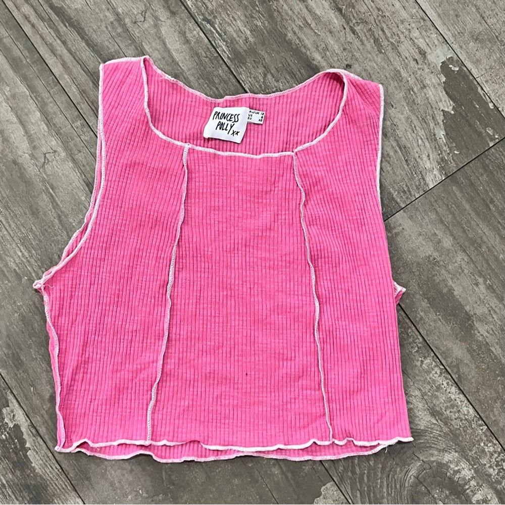 Princess Polly Pink Ribbed Crop Tank Top